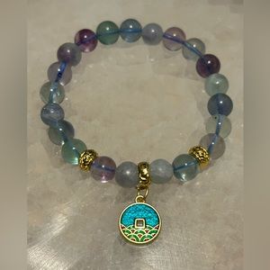 Fluorite and coin charm for prosperity, success and good luck